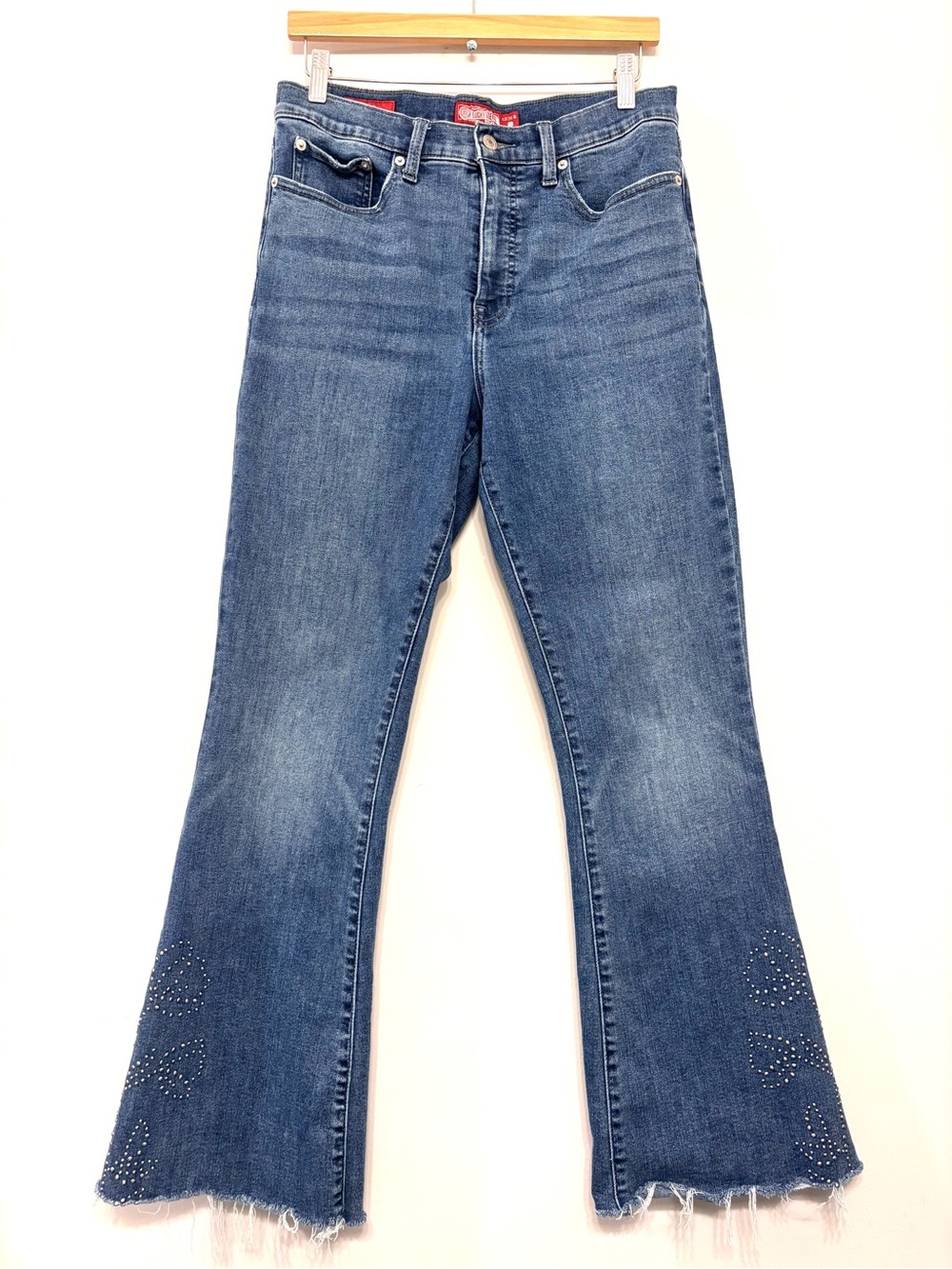 Lucky Legend Stevie High Rise Flare Jeans Embellished Blue Boho Denim Women’s 12